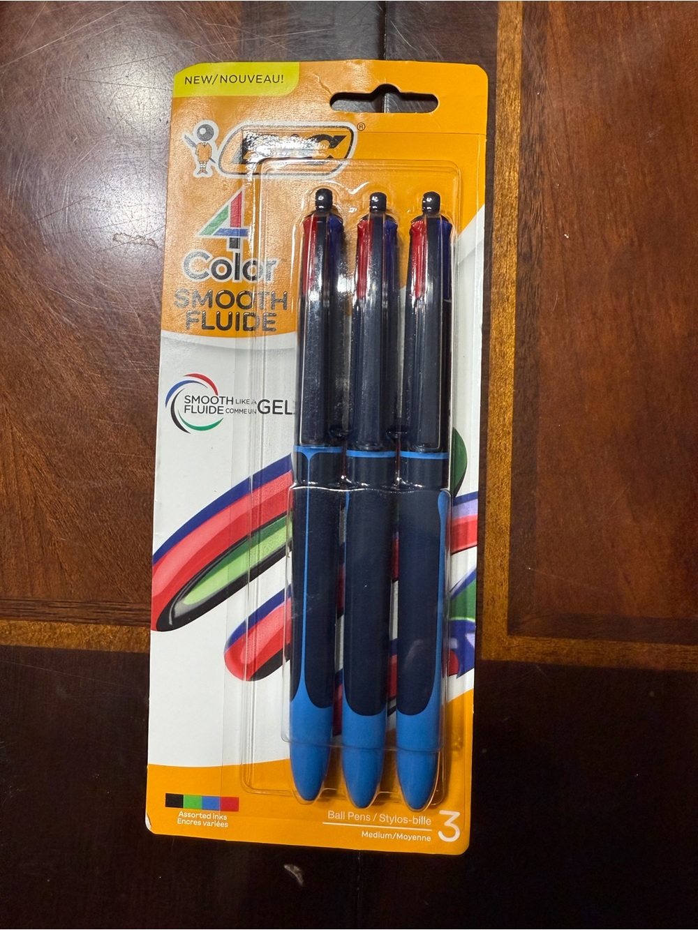 Blue 3-Pack Smooth Gel Ballpoint Pens - Multi-Color Ink